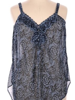 Sheer Navy Floral Lace-Trim Cami Tank Top Size 14/16 EUC